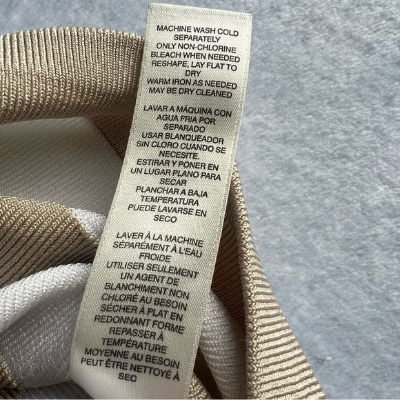 Women’s Sz M Cream Beige Striped Surplice Neckline Extended Sleeve - Picture 5 of 7